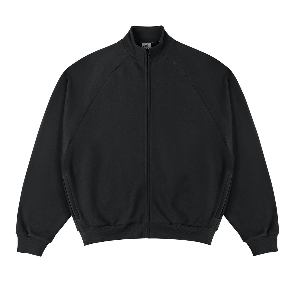 IDLT zip sweatshirt, black front.
