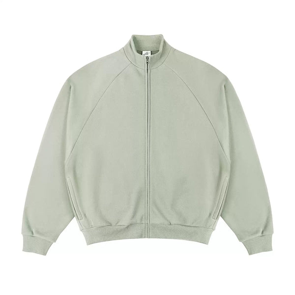 IDLT zip sweatshirt, sage green front.