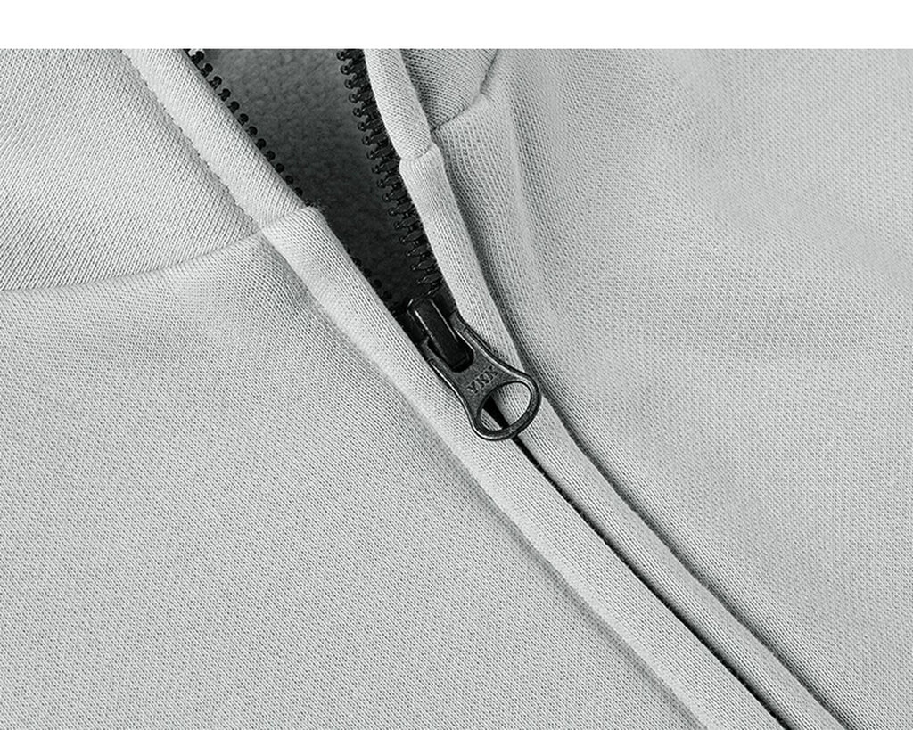 IDLT zip sweatshirt, light gray zipper.