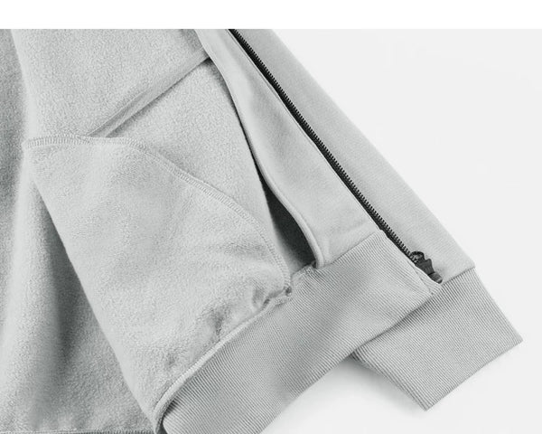 IDLT zip sweatshirt, light gray inner hem and pocket.