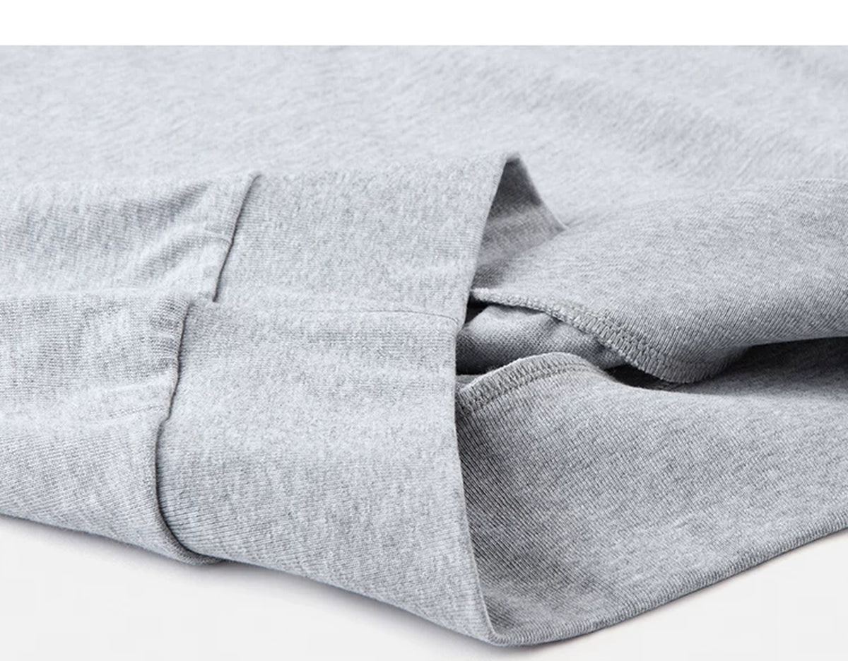IDLT short sleeve sweatshirt, heather gray folded hem.