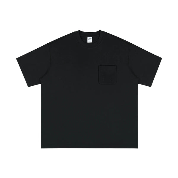 IDLT pocket T-shirt, black front.