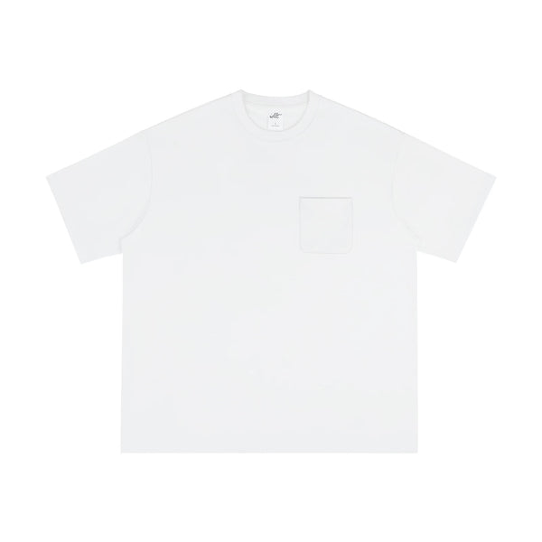 IDLT pocket T-shirt, white front.