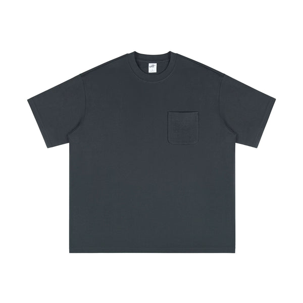 IDLT pocket T-shirt, dark gray front.