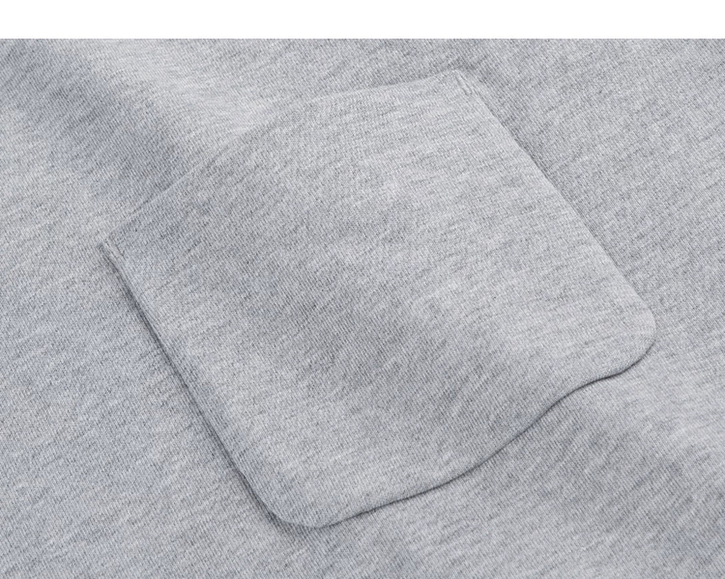 IDLT pocket T-shirt, heather gray chest pocket.