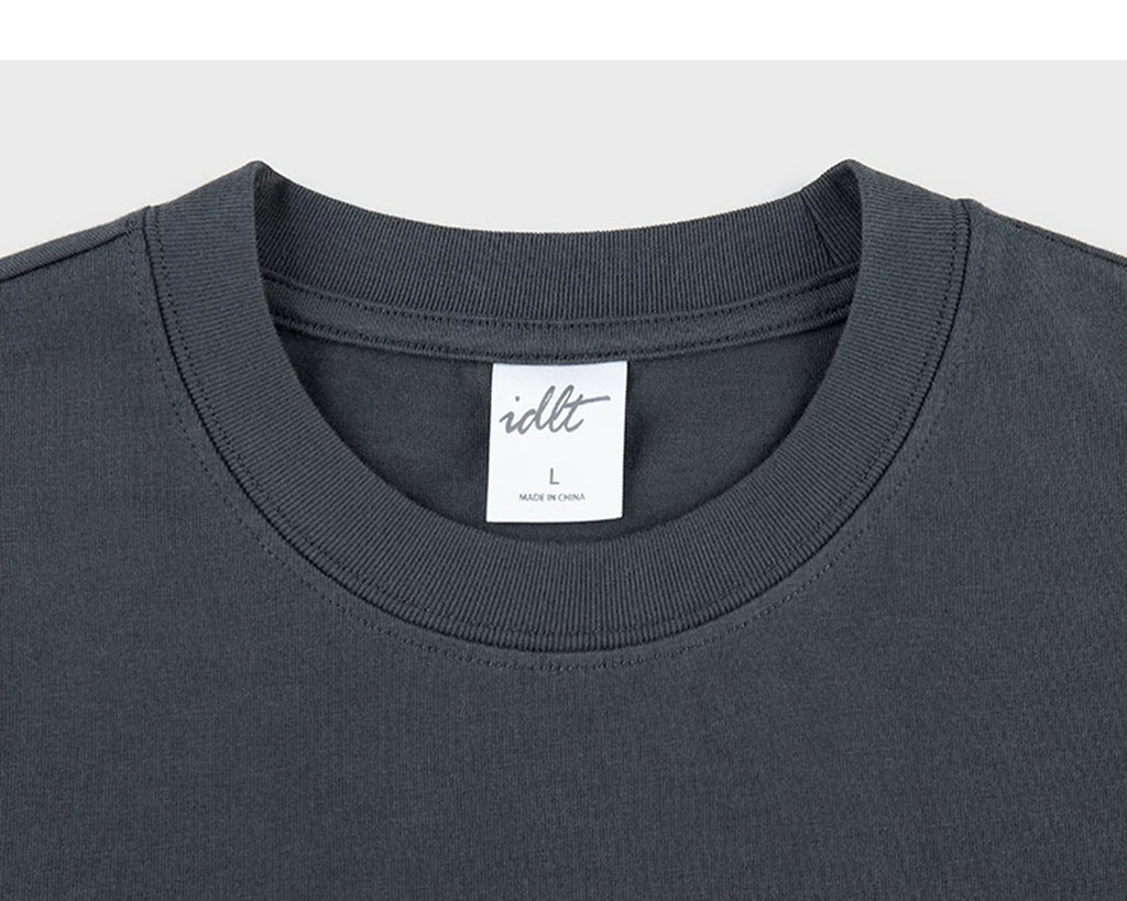 IDLT pocket T-shirt, dark gray crewneck.