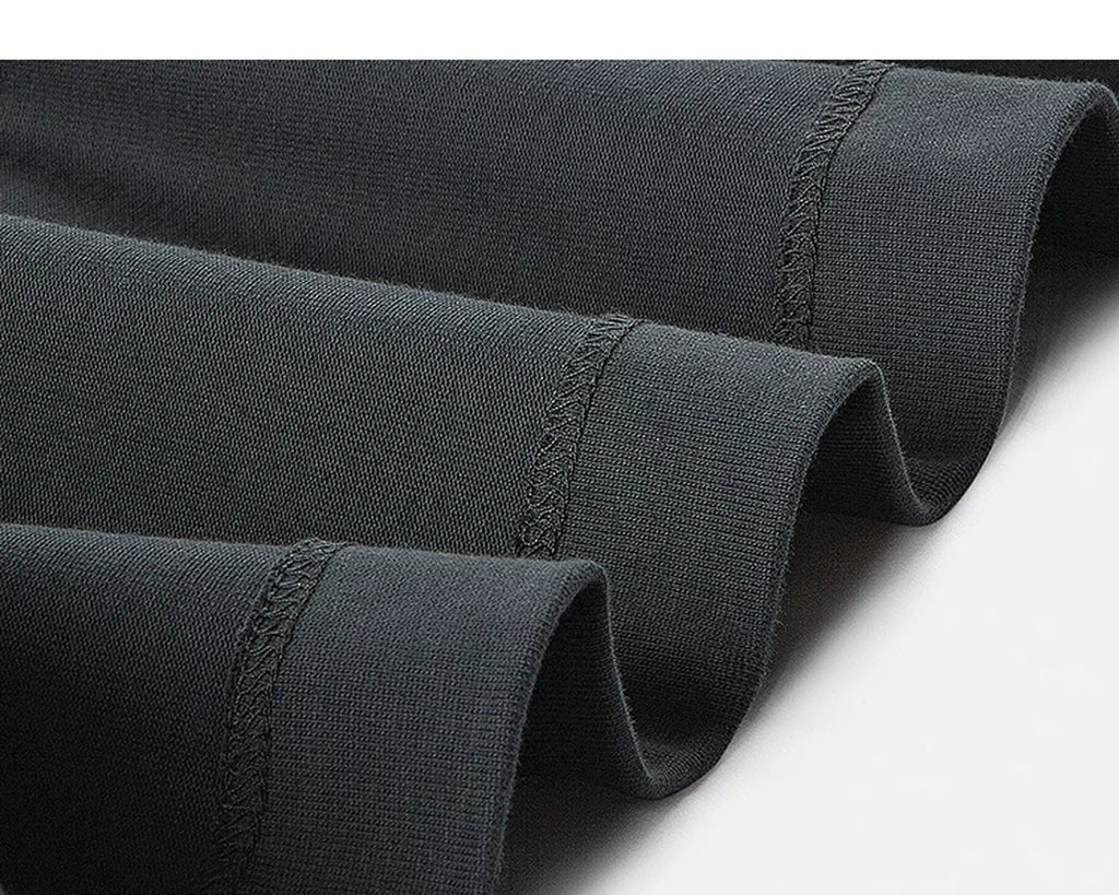 IDLT pocket T-shirt, dark gray hem stitching and fabric.