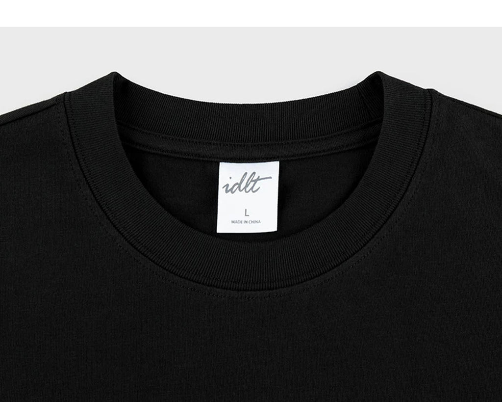IDLT pocket T-shirt, black crewneck.