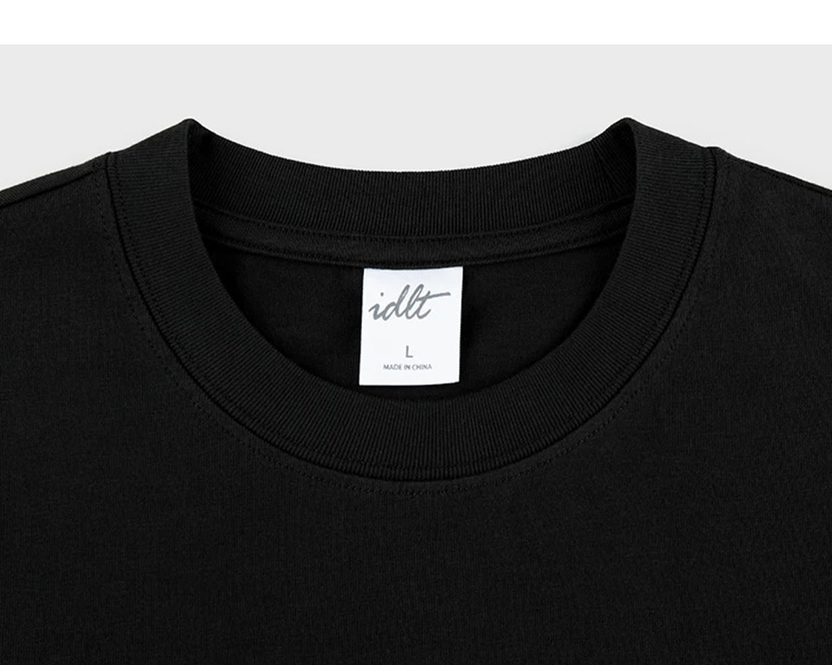 IDLT pocket T-shirt, black crewneck.