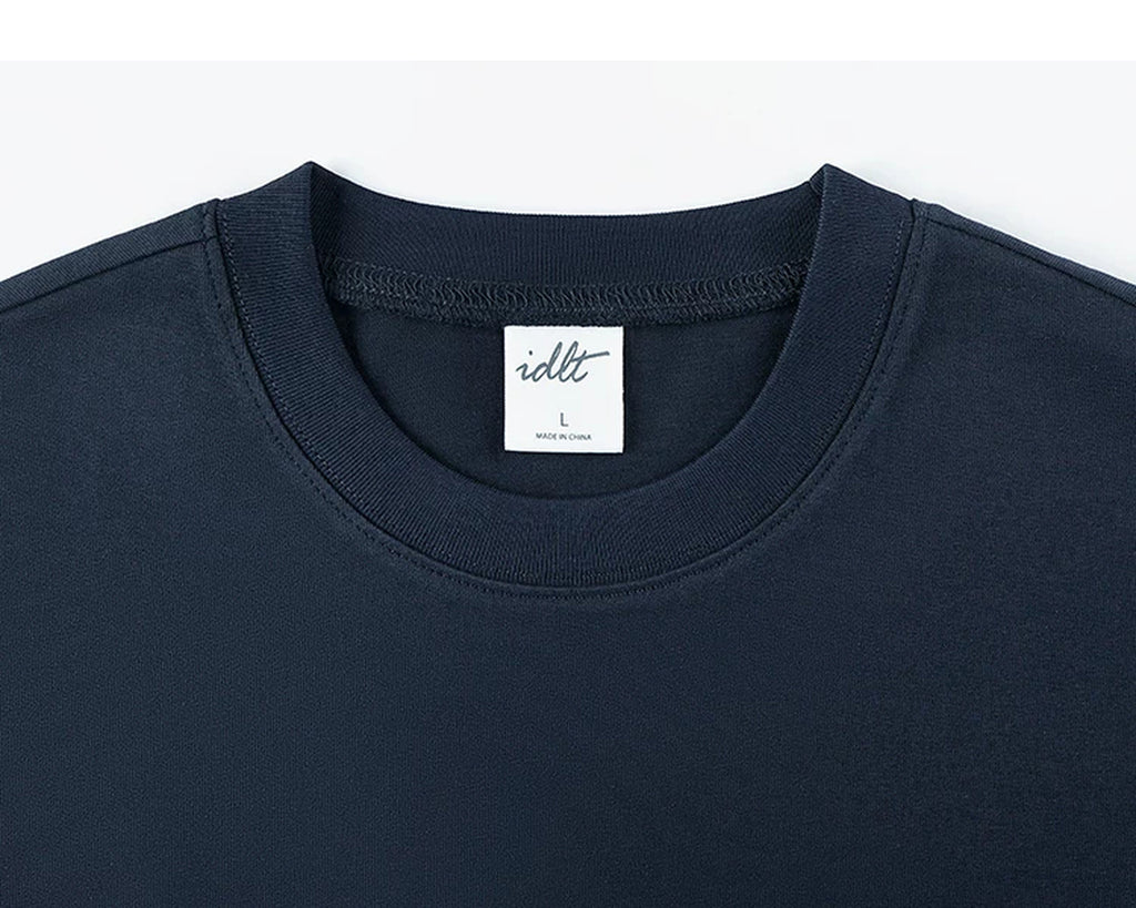 IDLT T-shirt, navy crewneck.