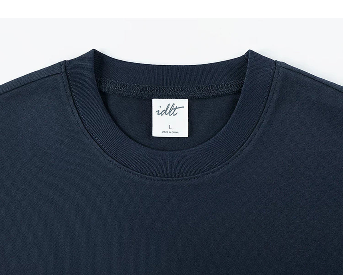 IDLT T-shirt, navy crewneck.