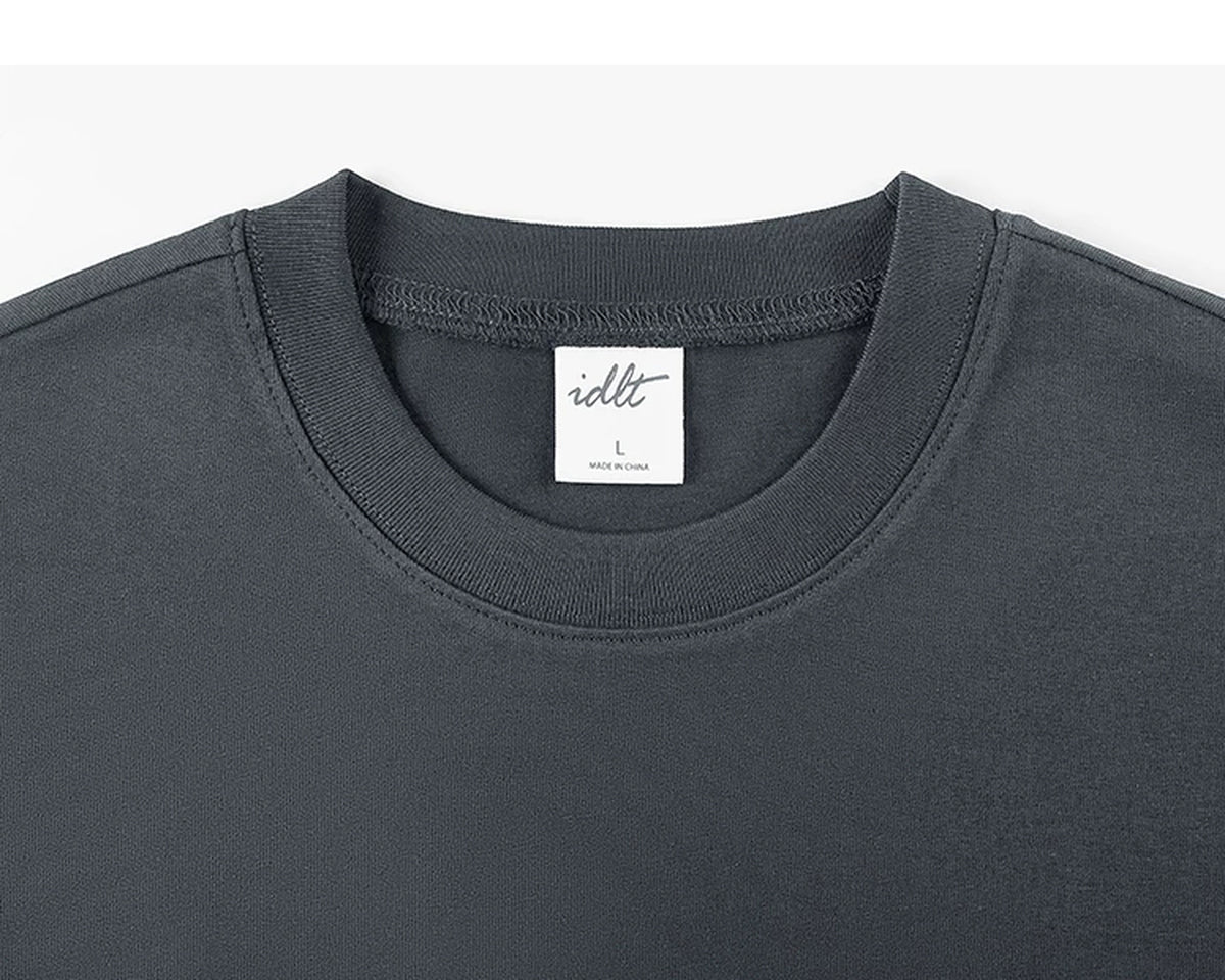 IDLT long sleeve T-shirt, dark gray crewneck.