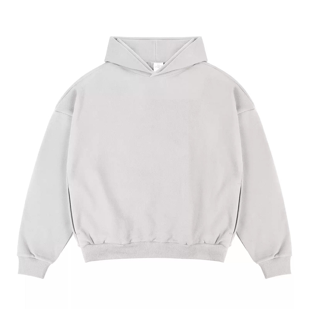 IDLT hoodie, cream front laid flat.