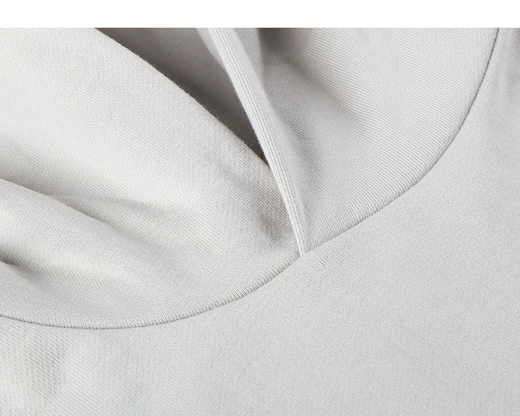 IDLT hoodie, cream overlapping neckline.