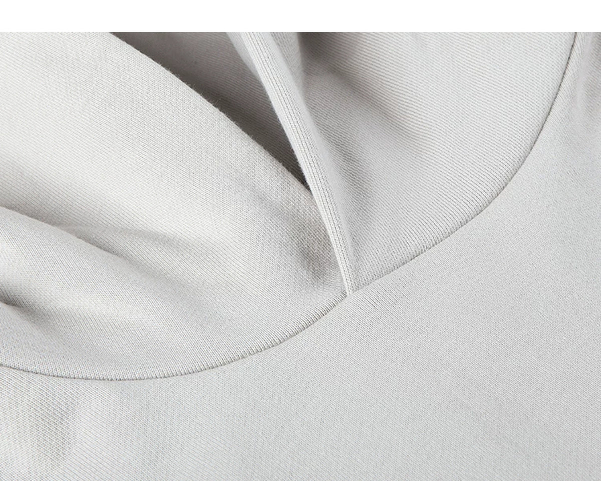 IDLT hoodie, cream overlapping neckline.