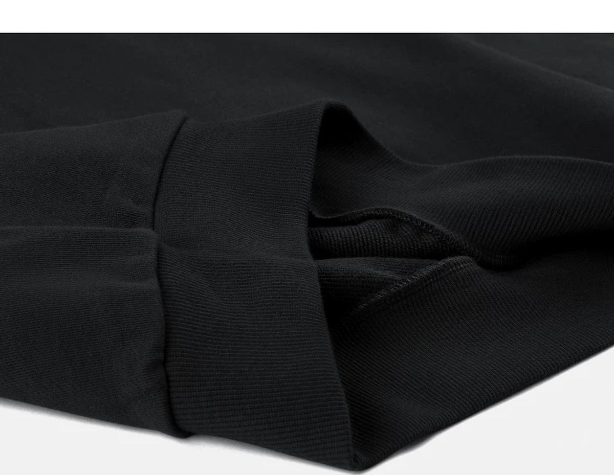 IDLT hoodie, black folded hem.