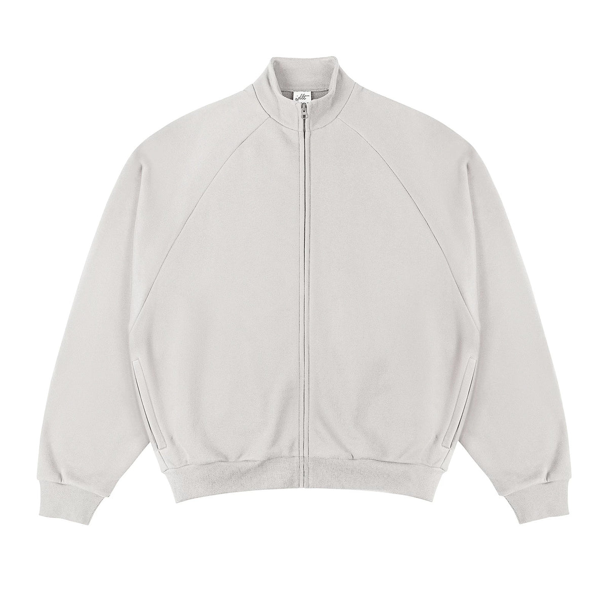 IDLT zip sweatshirt, cream front.