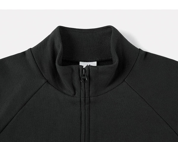 IDLT zip sweatshirt, black stand collar.