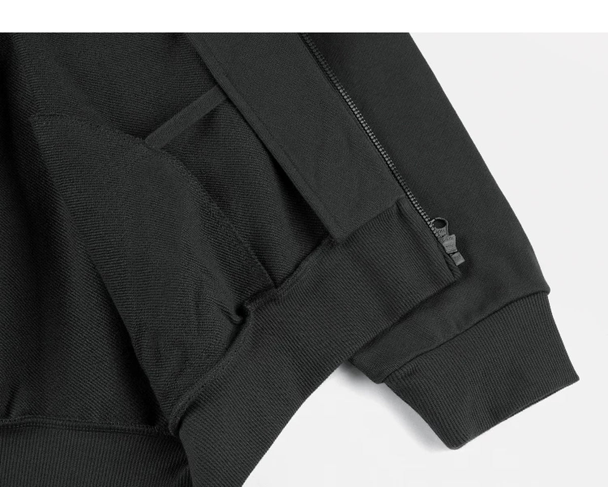 IDLT zip sweatshirt, black inner hem and pocket.