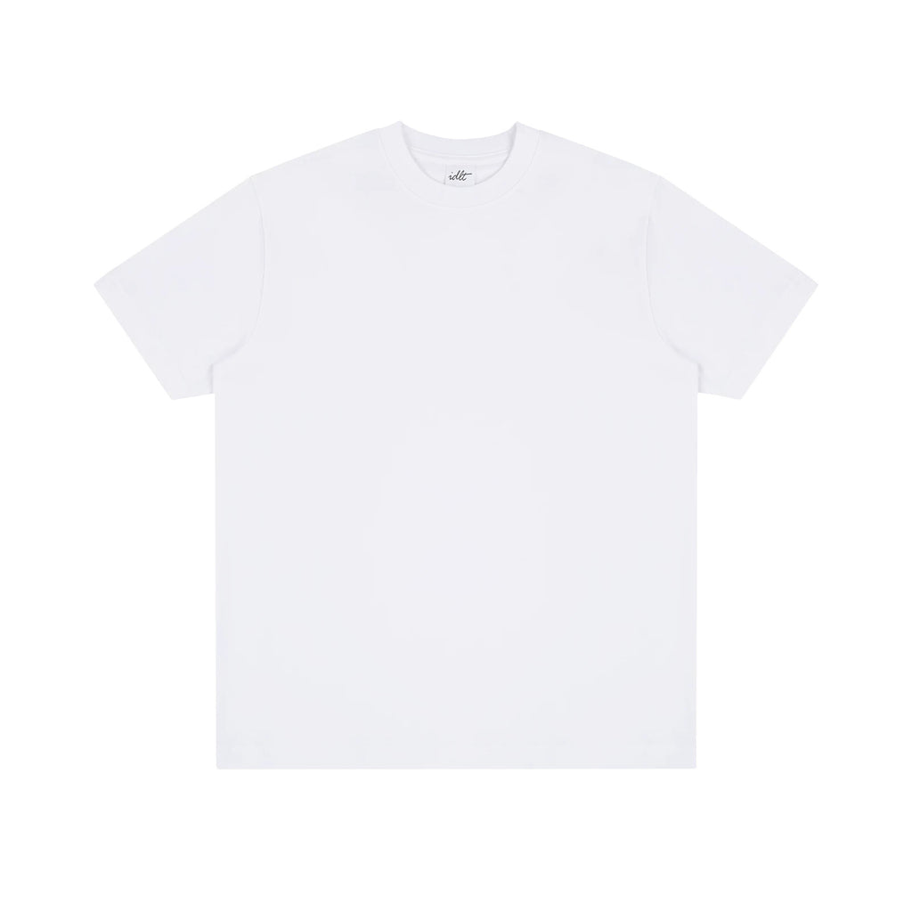 IDLT T-shirt, white front.