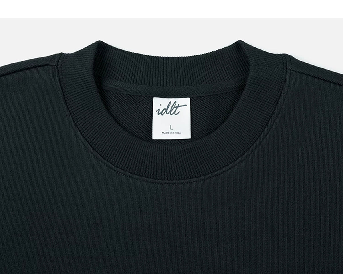 IDLT sweatshirt, black crewneck.