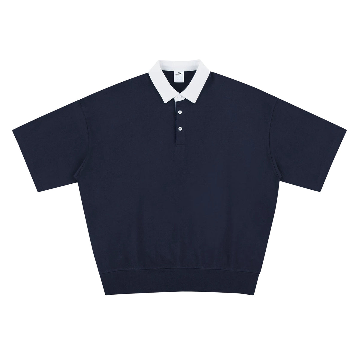 IDLT contrast collar polo, navy front.