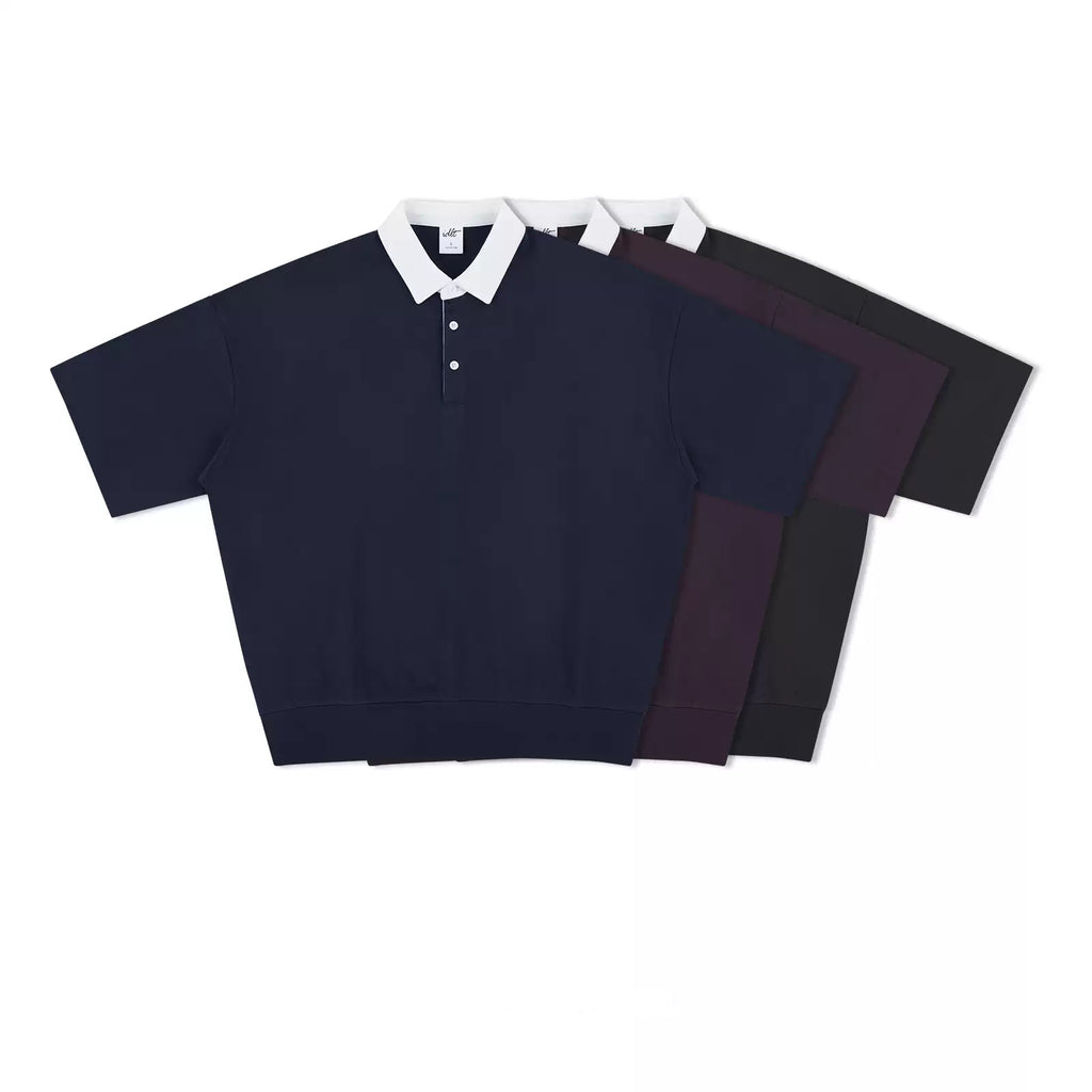 IDLT contrast collar polo, layered color lineup.