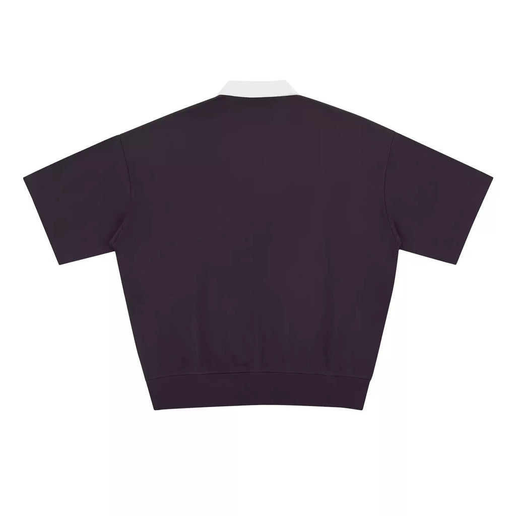 IDLT contrast collar polo, burgundy back.