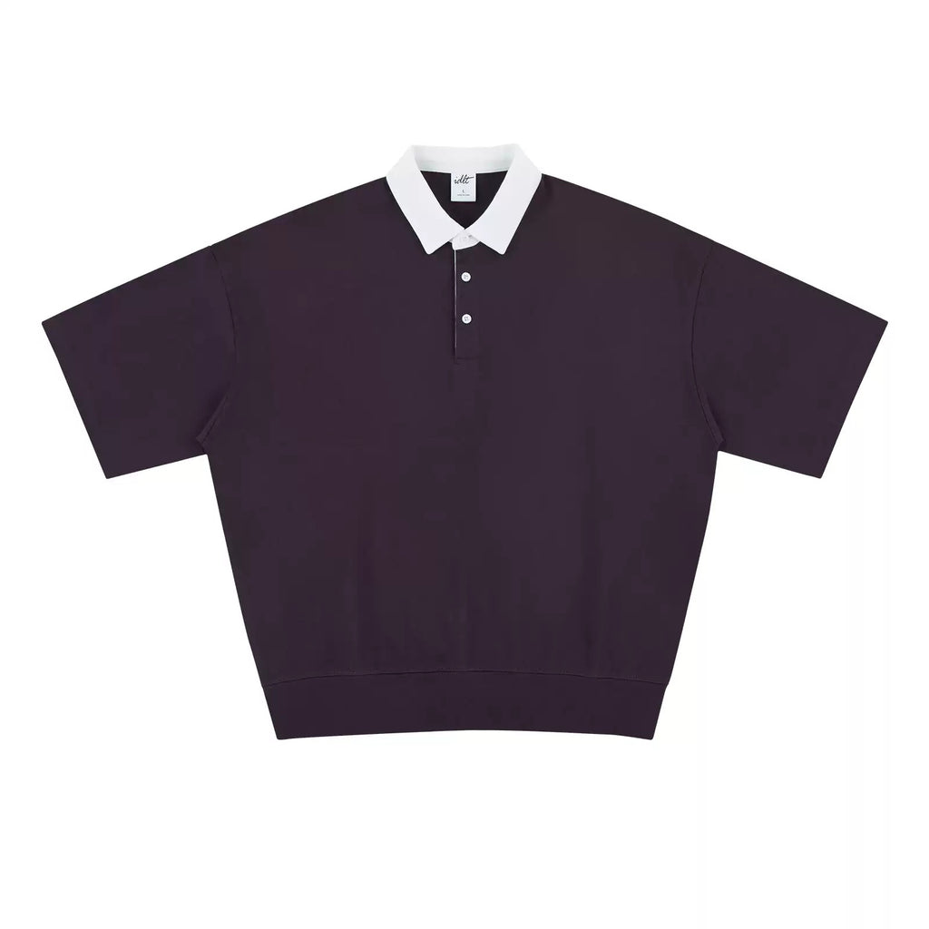 IDLT contrast collar polo, burgundy front.
