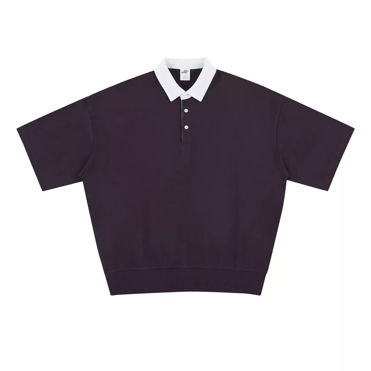 IDLT contrast collar polo, burgundy front.