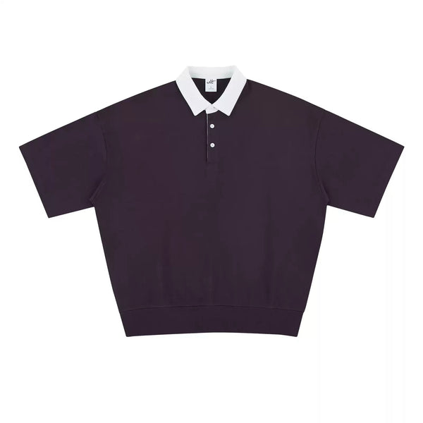 IDLT contrast collar polo, burgundy front.