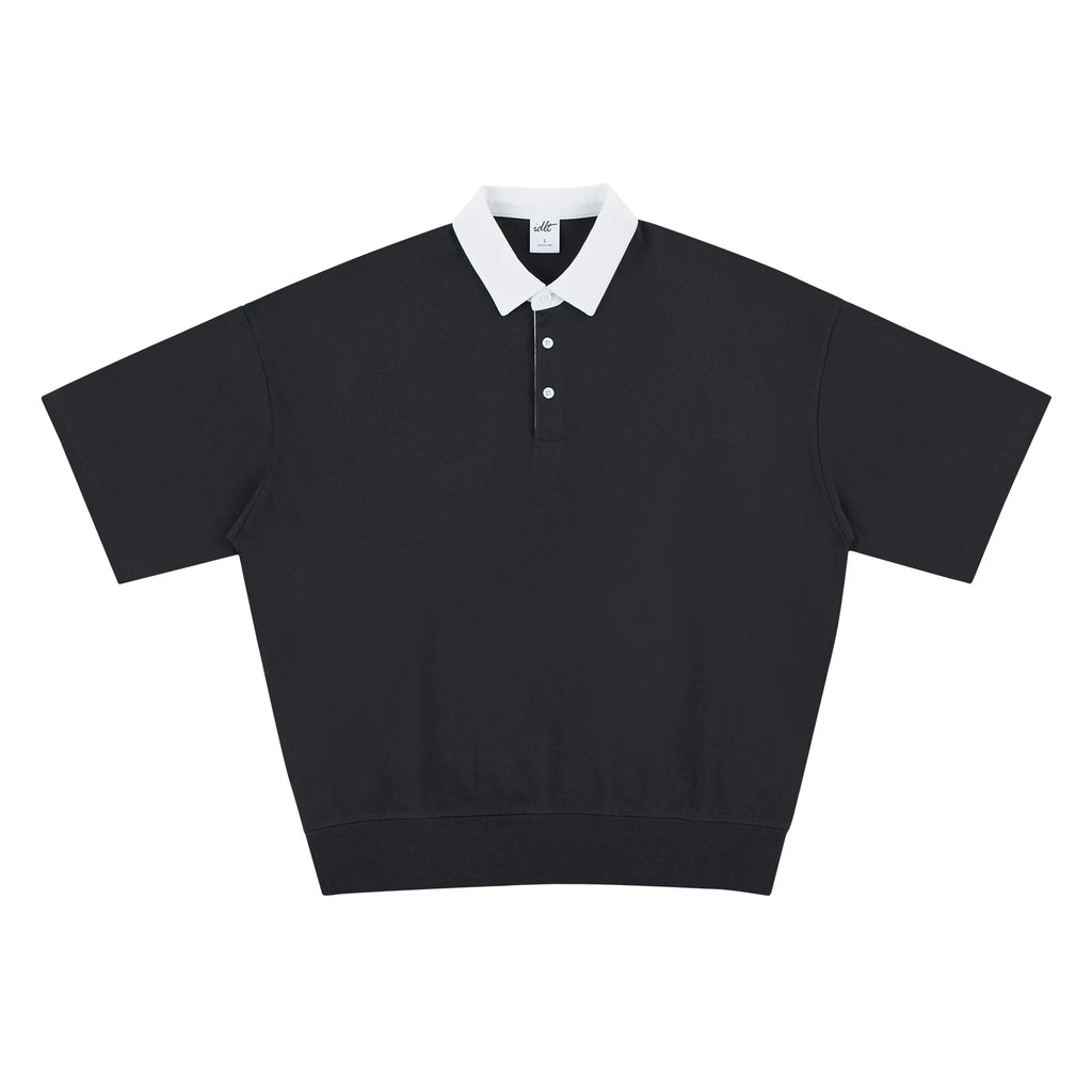 Contrast-Collar Banded-Hem Polo, dark gray front view.