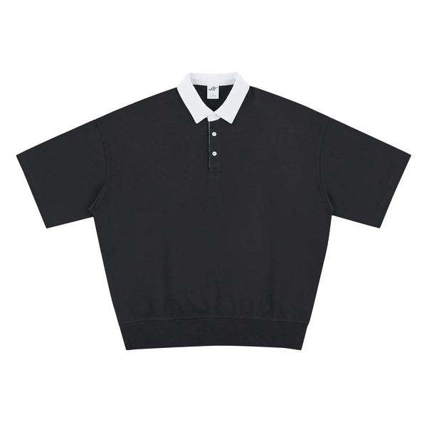 Contrast-Collar Banded-Hem Polo, dark gray front view.