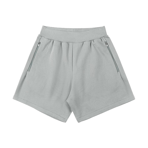 IDLT sweat shorts, light gray front.