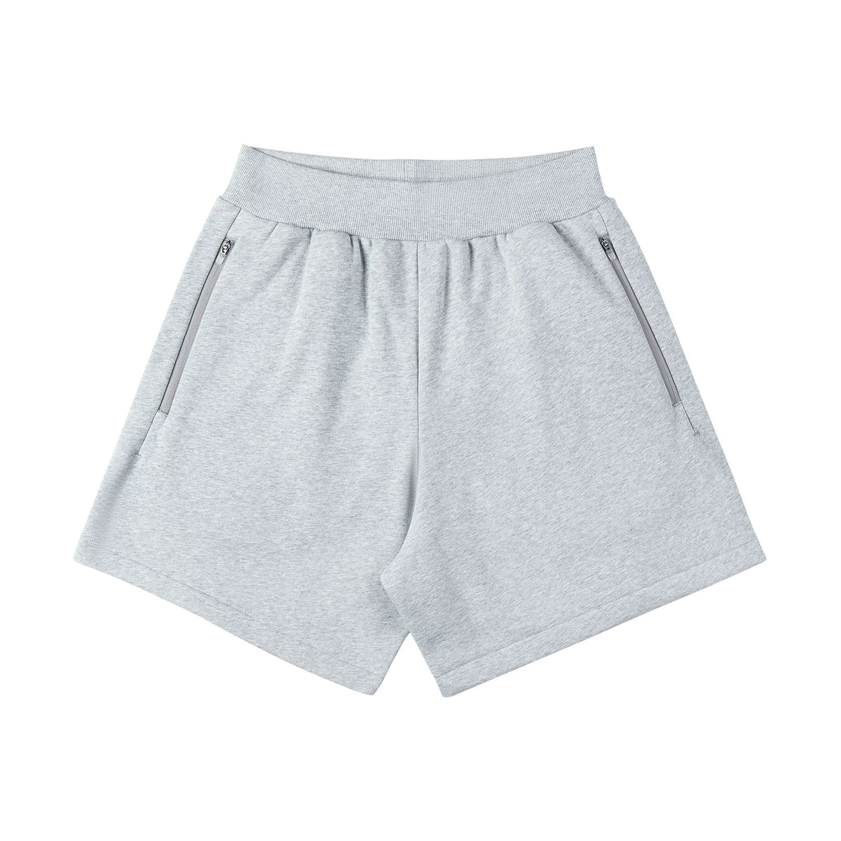 IDLT sweat shorts, heather gray front.