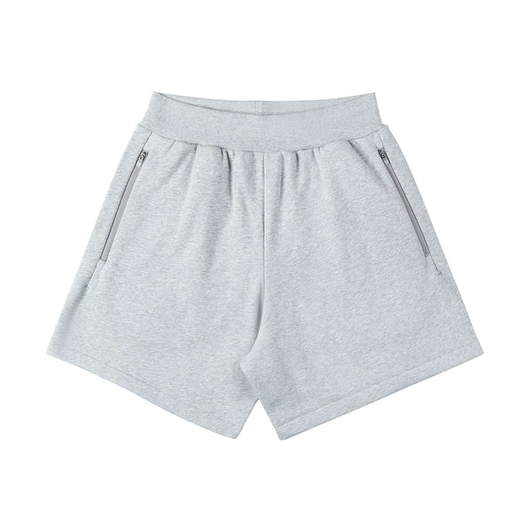 IDLT sweat shorts, heather gray front.