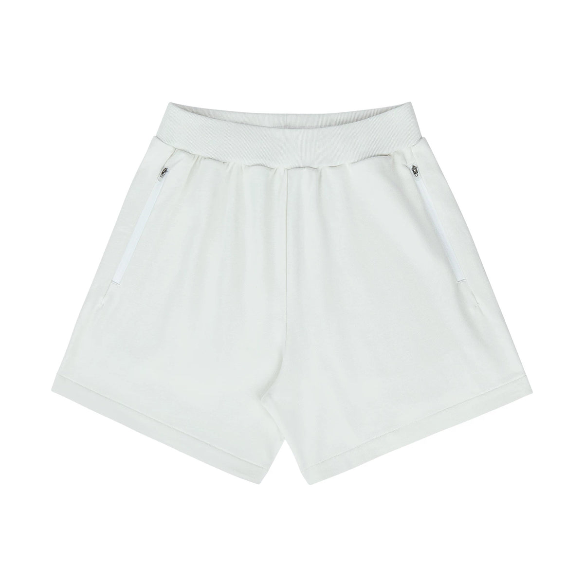 IDLT sweat shorts, white front.
