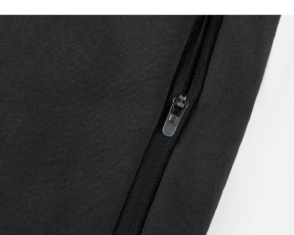IDLT sweat shorts, black pocket zipper.