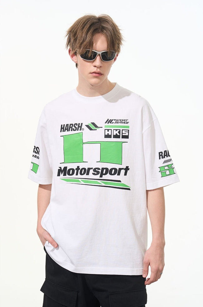 Neon Color Block Racing Style Printed Tee - COPPING THREADS - Harsh and Cruel Hover Image