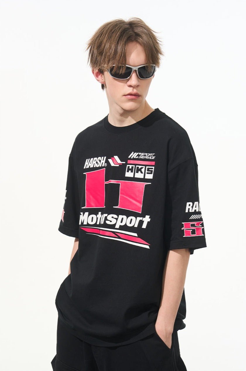 Neon Color Block Racing Style Printed Tee - COPPING THREADS - Harsh and Cruel