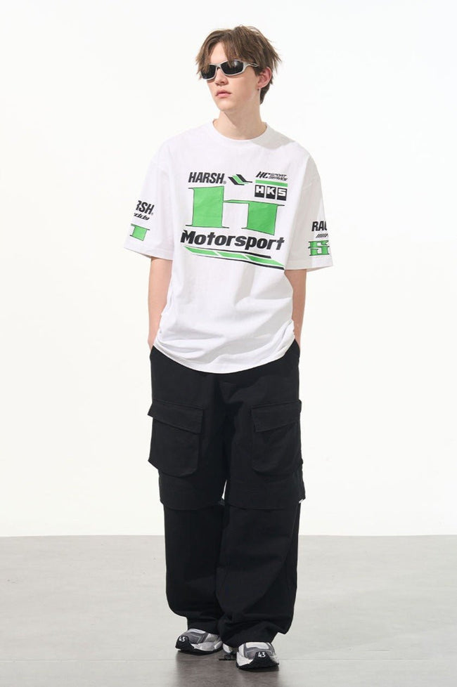 Neon Color Block Racing Style Printed Tee Main Image