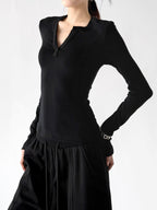 Notch-Neck Long-Sleeve Top - CT66230 - COPPING THREADS - CT ORIGINALS