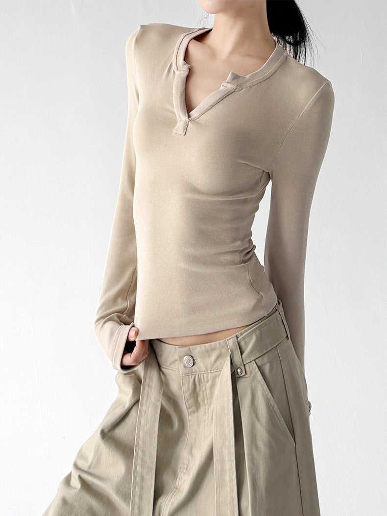 Notch-Neck Long-Sleeve Top - CT66230 Secondary image
