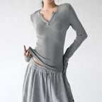 Notch-Neck Long-Sleeve Top - CT66230 - COPPING THREADS - CT ORIGINALS