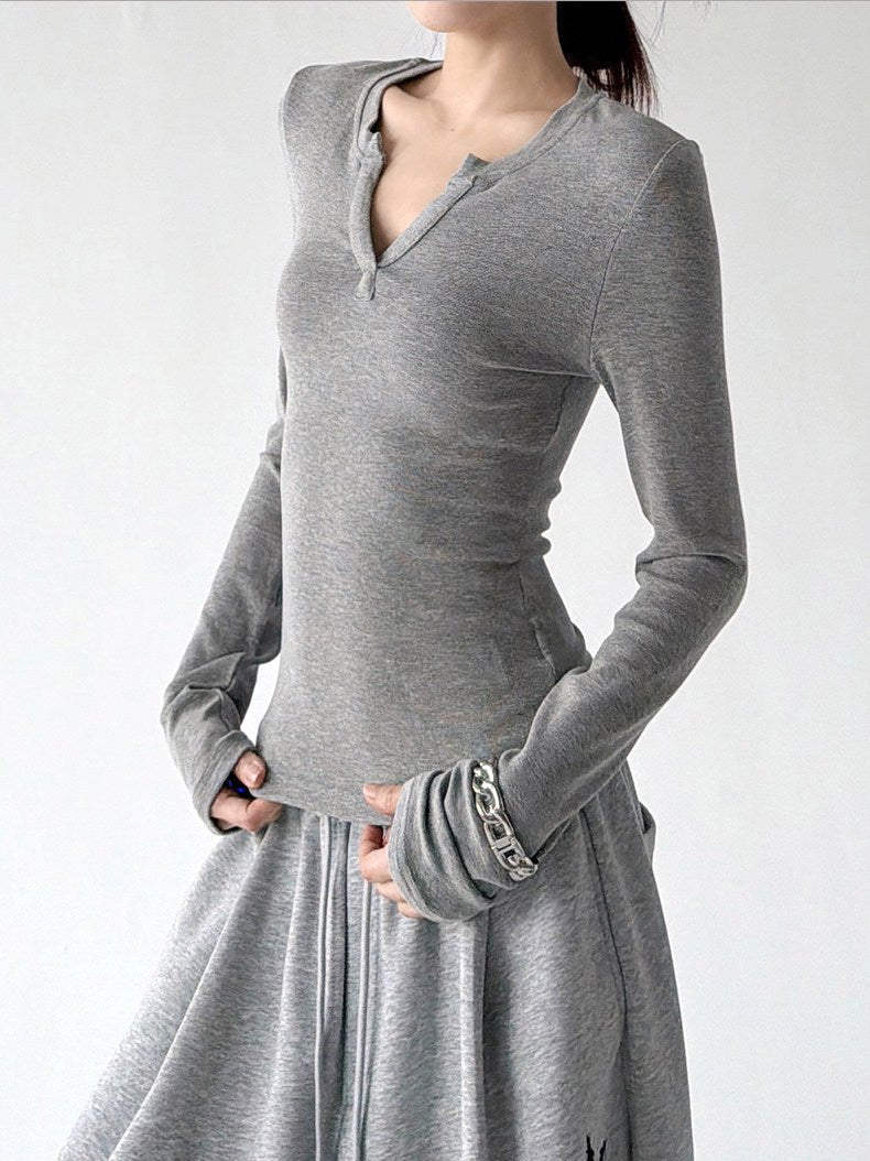 Notch-Neck Long-Sleeve Top - CT66230 - COPPING THREADS - CT ORIGINALS