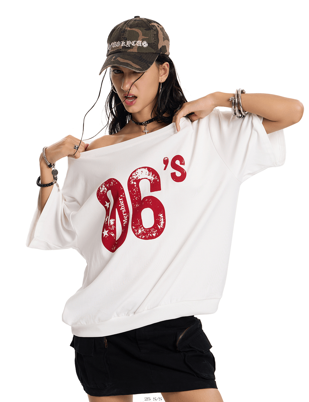 Off - Shoulder 06’s Flag Print Tee - COPPING THREADS - 0123Start