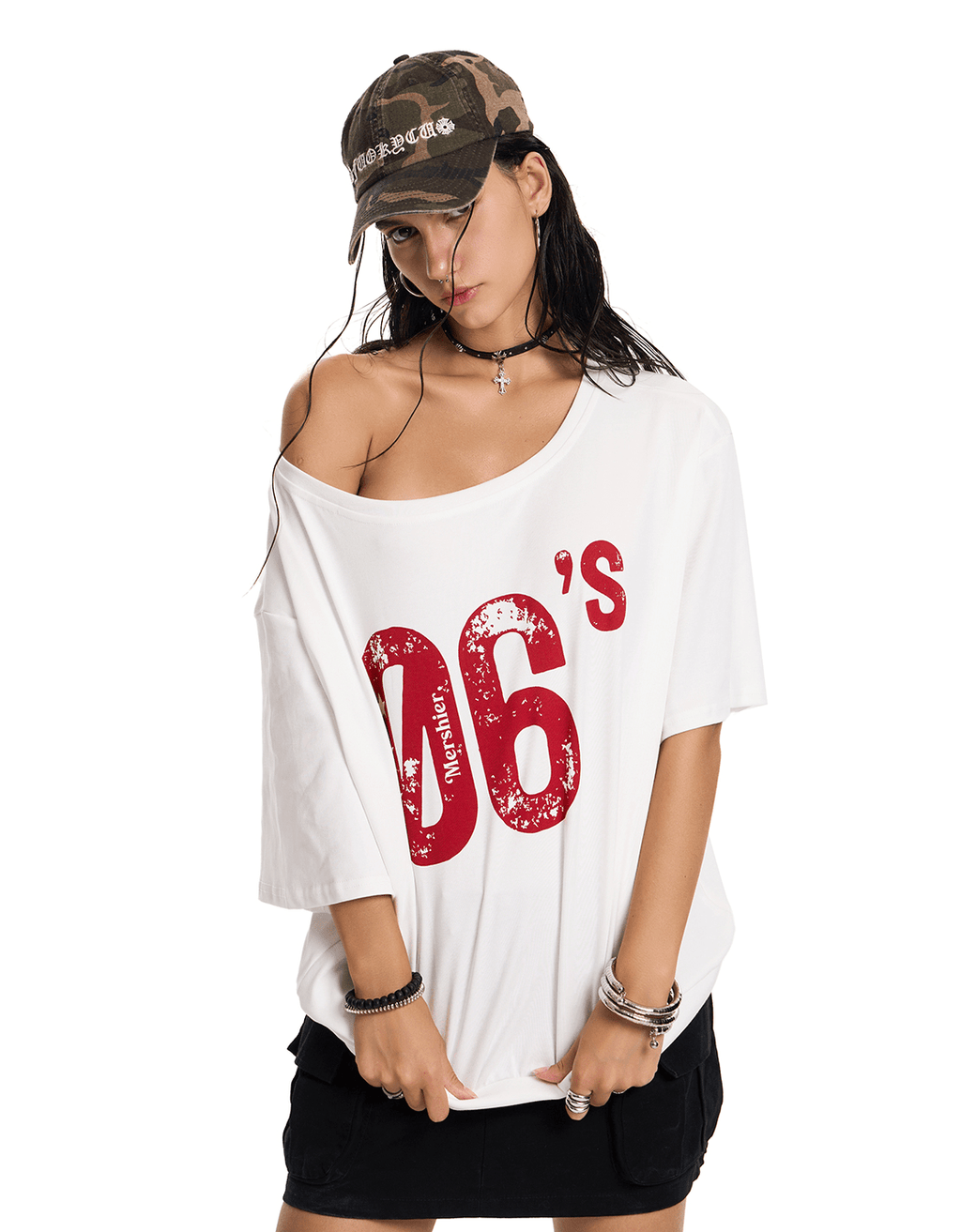 Off - Shoulder 06’s Flag Print Tee - COPPING THREADS - 0123Start