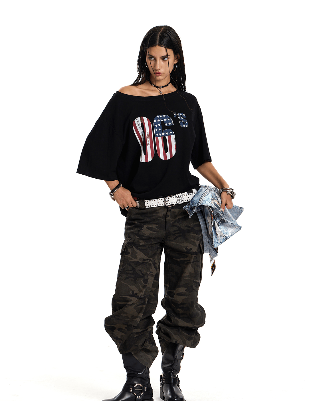 Off - Shoulder 06’s Flag Print Tee - COPPING THREADS - 0123Start