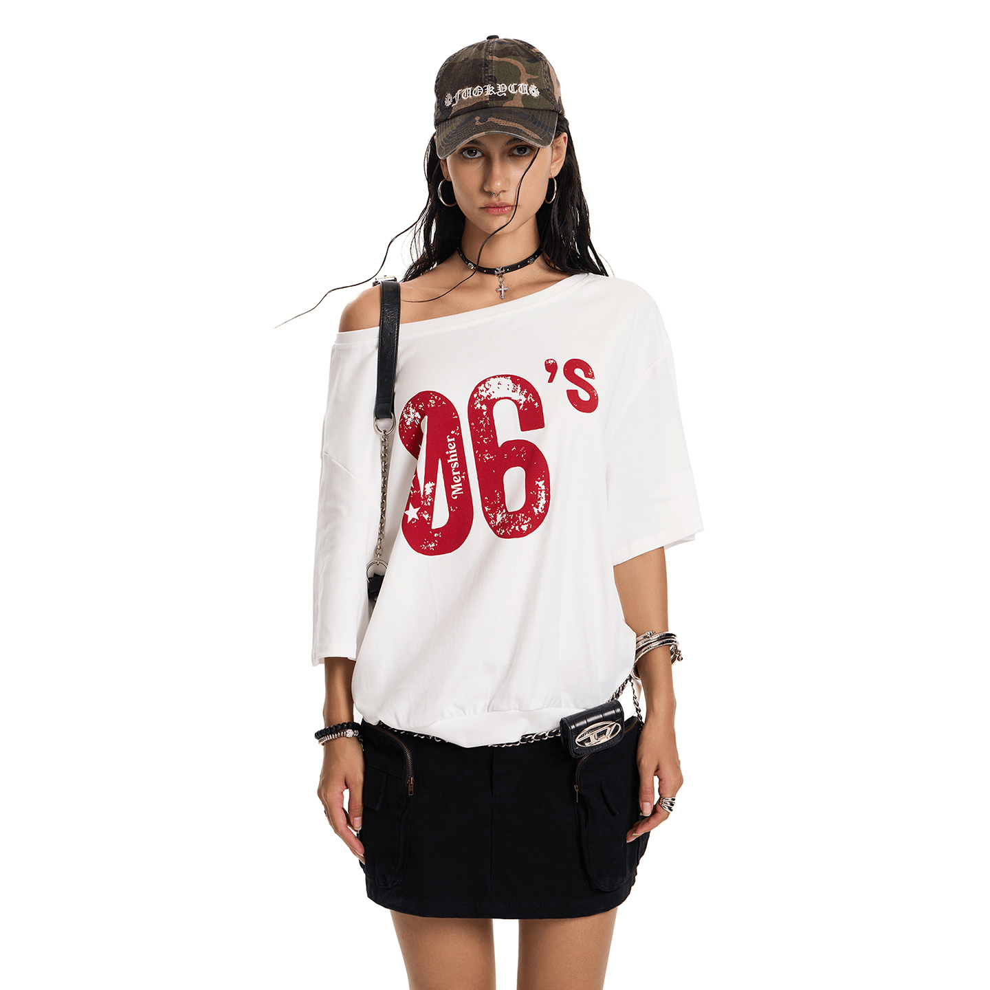 Off - Shoulder 06’s Flag Print Tee - COPPING THREADS - 0123Start