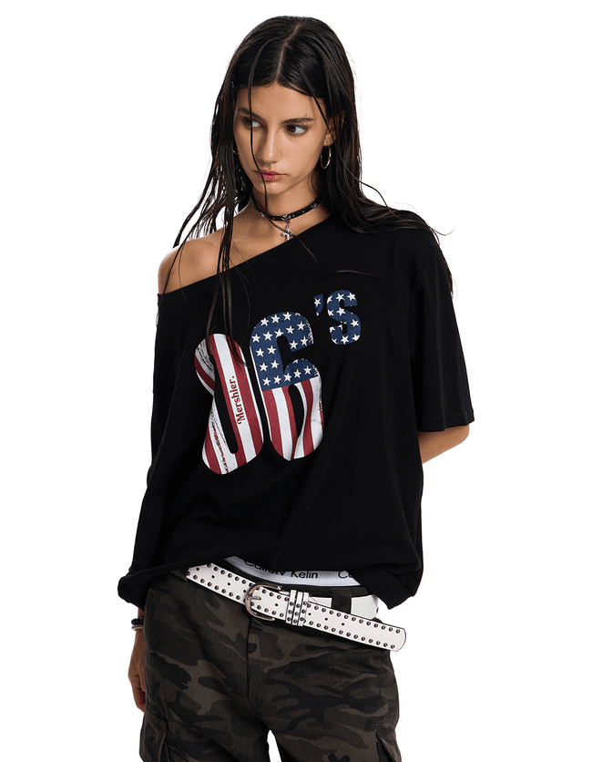 Off-Shoulder 06’s Flag Print Tee Main Image
